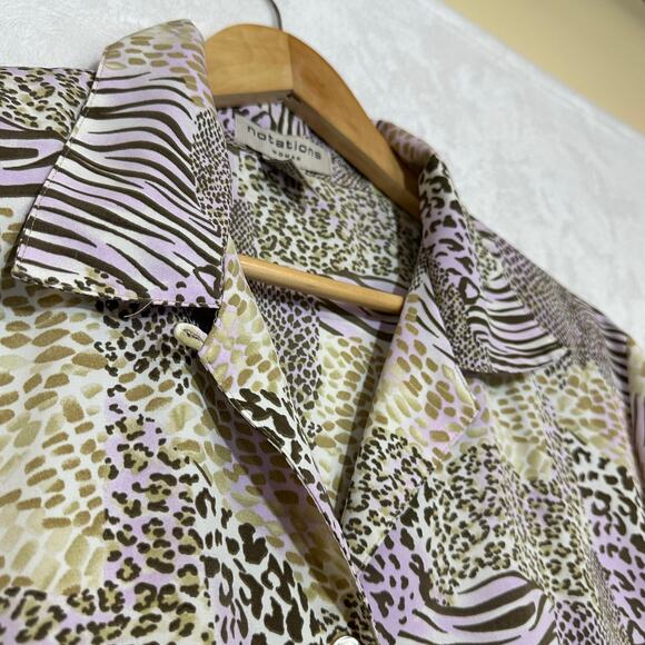Notations 1X Plus Animal Print Purple Colorful Buttoned Top Collared Funky Retro - Picture 2 of 10